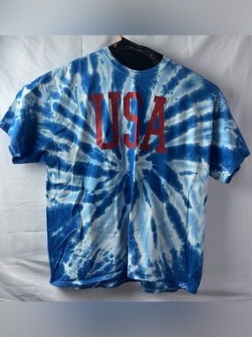 USA Blue Tie Dye Graphic Tee Shirt 2XL Cotton